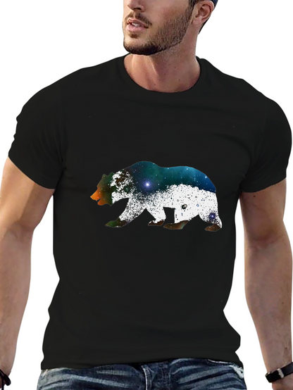 Bear Galaxy Print Black T-Shirt