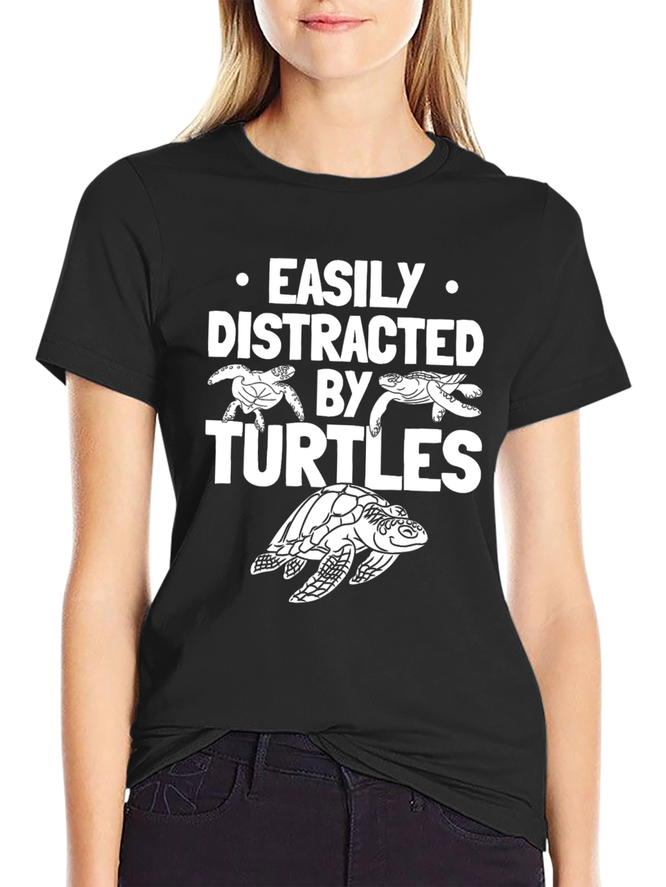 Easily Distracted By Turtles T-Shirt - Black
