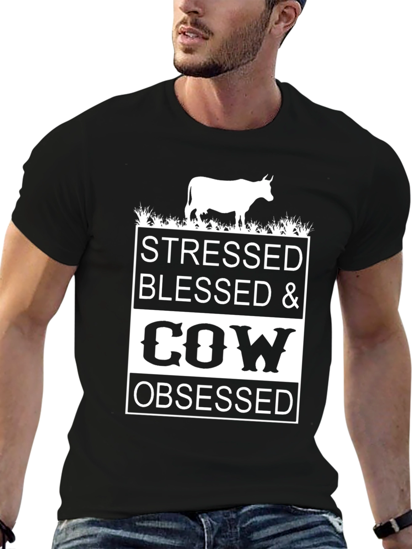 Stressed Blessed Cow Obsessed Graphic Tee
