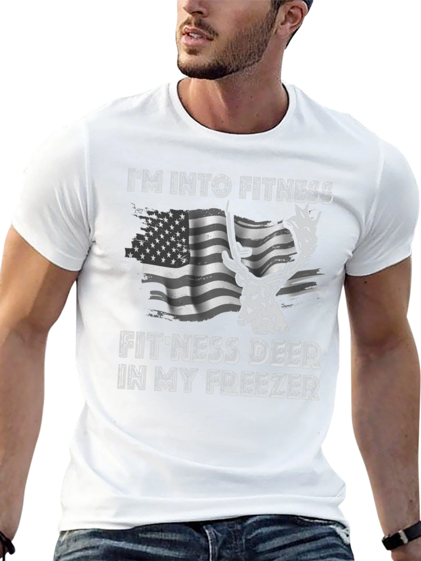 Fitness Deer T-Shirt - Funny American Flag Tee