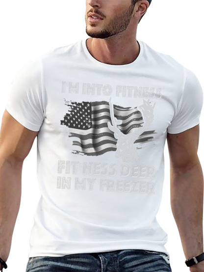 Fitness Deer T-Shirt - Funny American Flag Tee