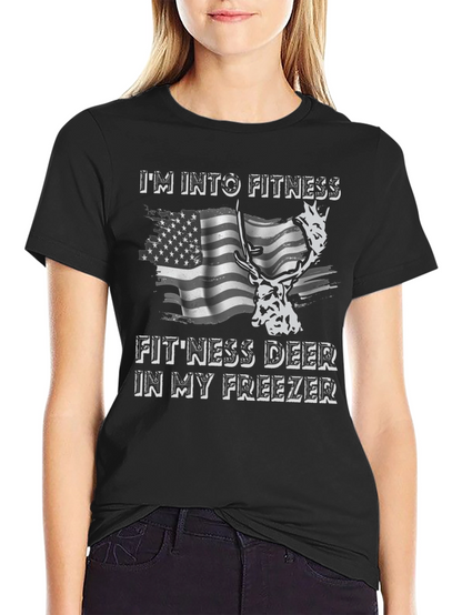 Fitness Deer T-Shirt - Funny American Flag Tee