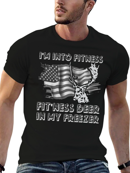 Fitness Deer T-Shirt - Funny American Flag Tee