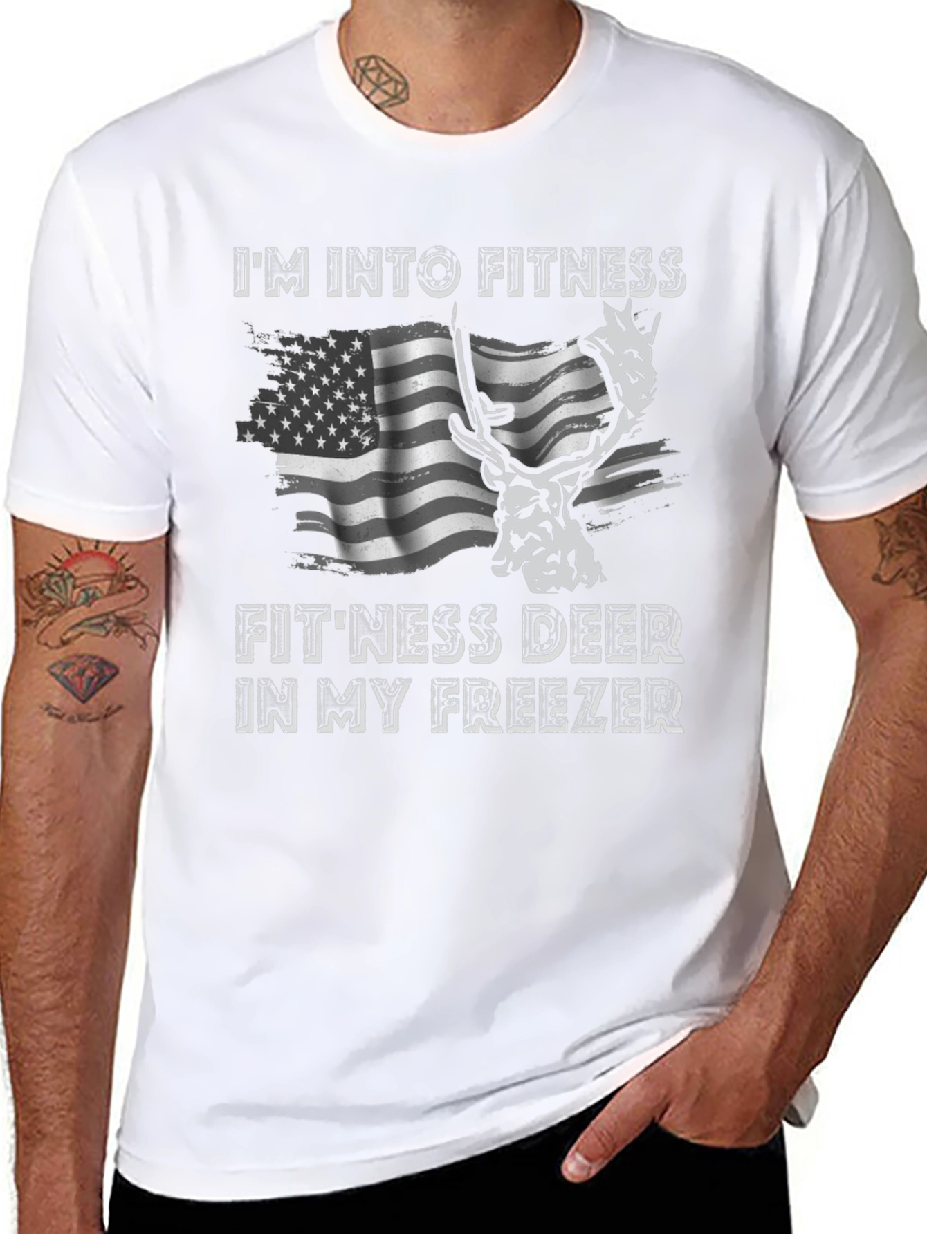 Fitness Deer T-Shirt - Funny American Flag Tee