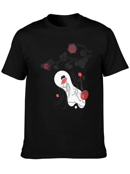 Japanese Geisha Graphic Black T-Shirt