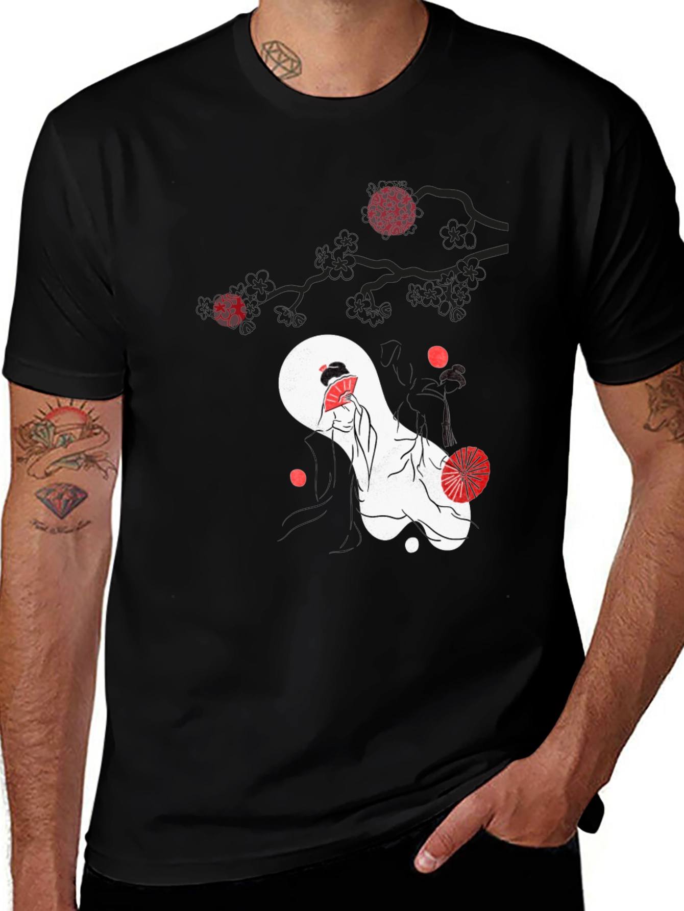 Japanese Geisha Graphic Black T-Shirt