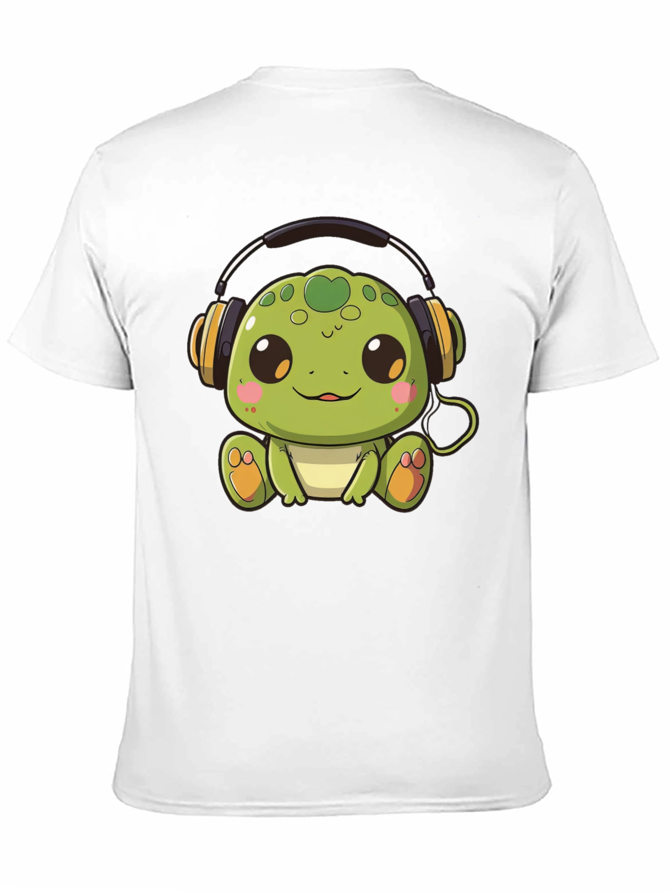 Cute Turtle with Headphones Black T-Shirt