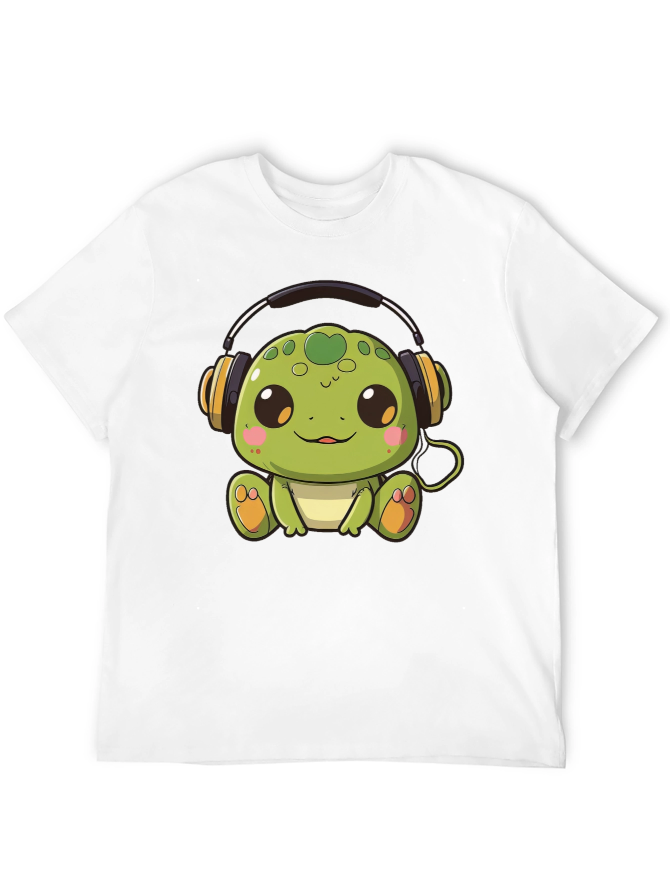 Cute Turtle with Headphones Black T-Shirt