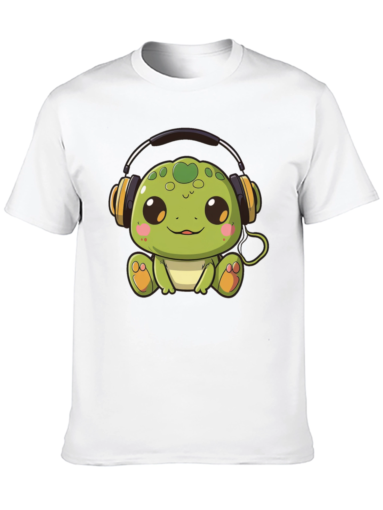 Cute Turtle with Headphones Black T-Shirt