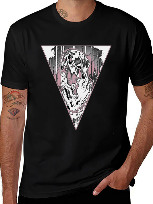 Dog Graphic Tee - Modern Triangle Design - Black T-Shirt