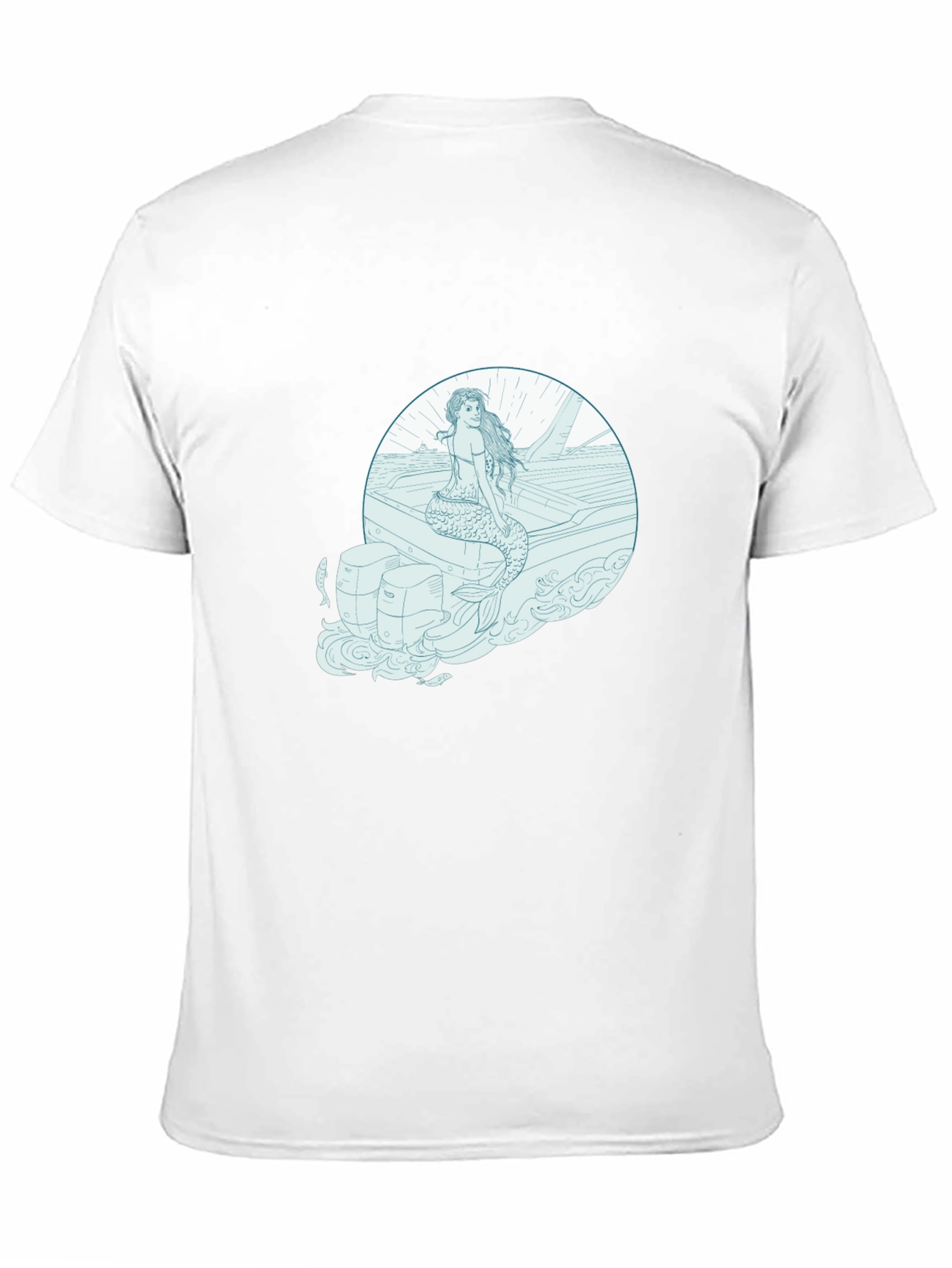 Mermaid on Boat Graphic Tee - Black Cotton T-Shirt
