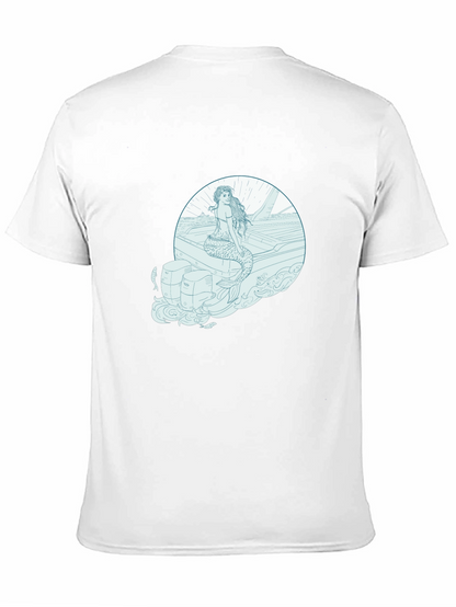 Mermaid on Boat Graphic Tee - Black Cotton T-Shirt