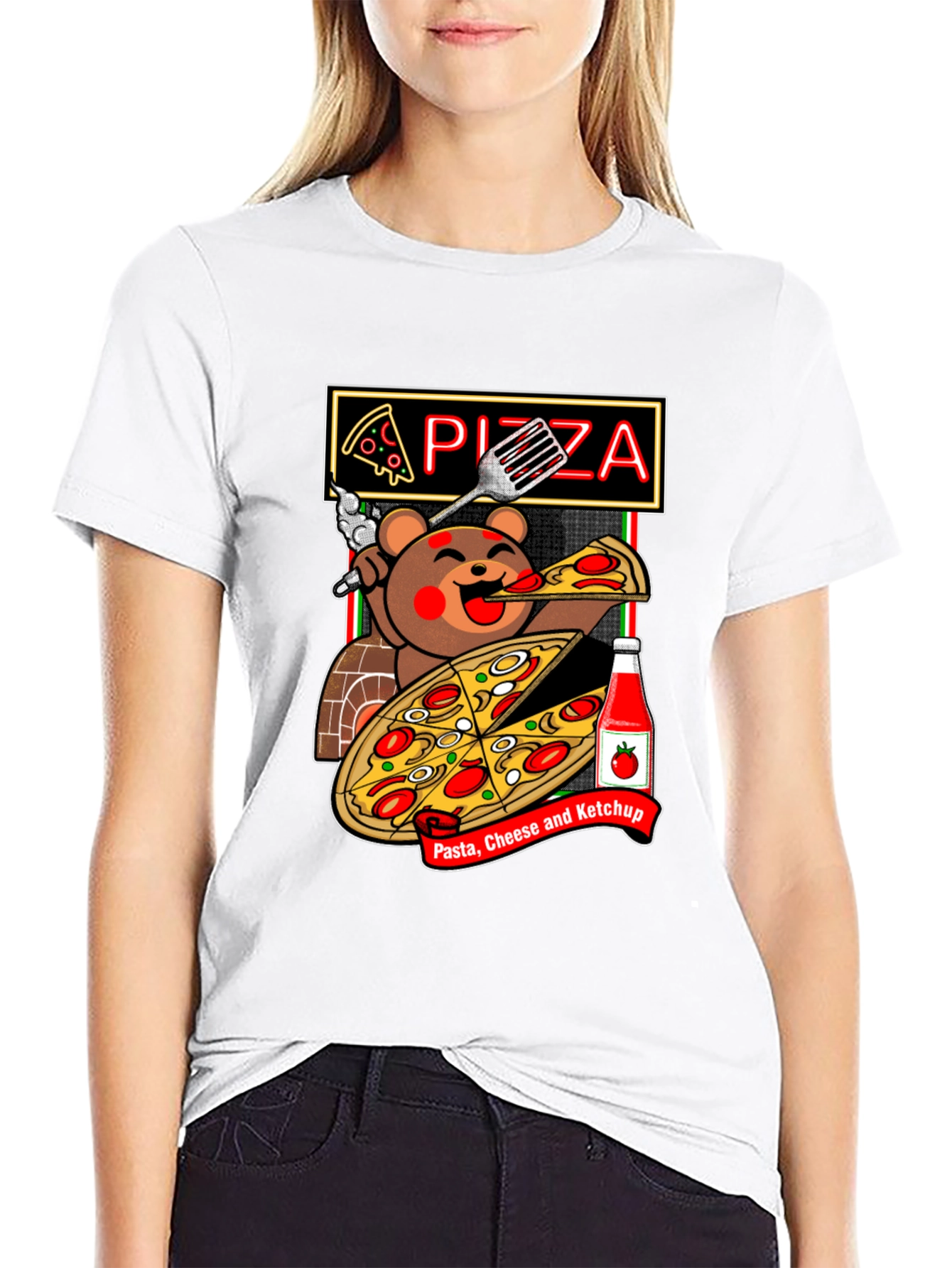 Pizza Bear Graphic Tee - Foodie Fashion
