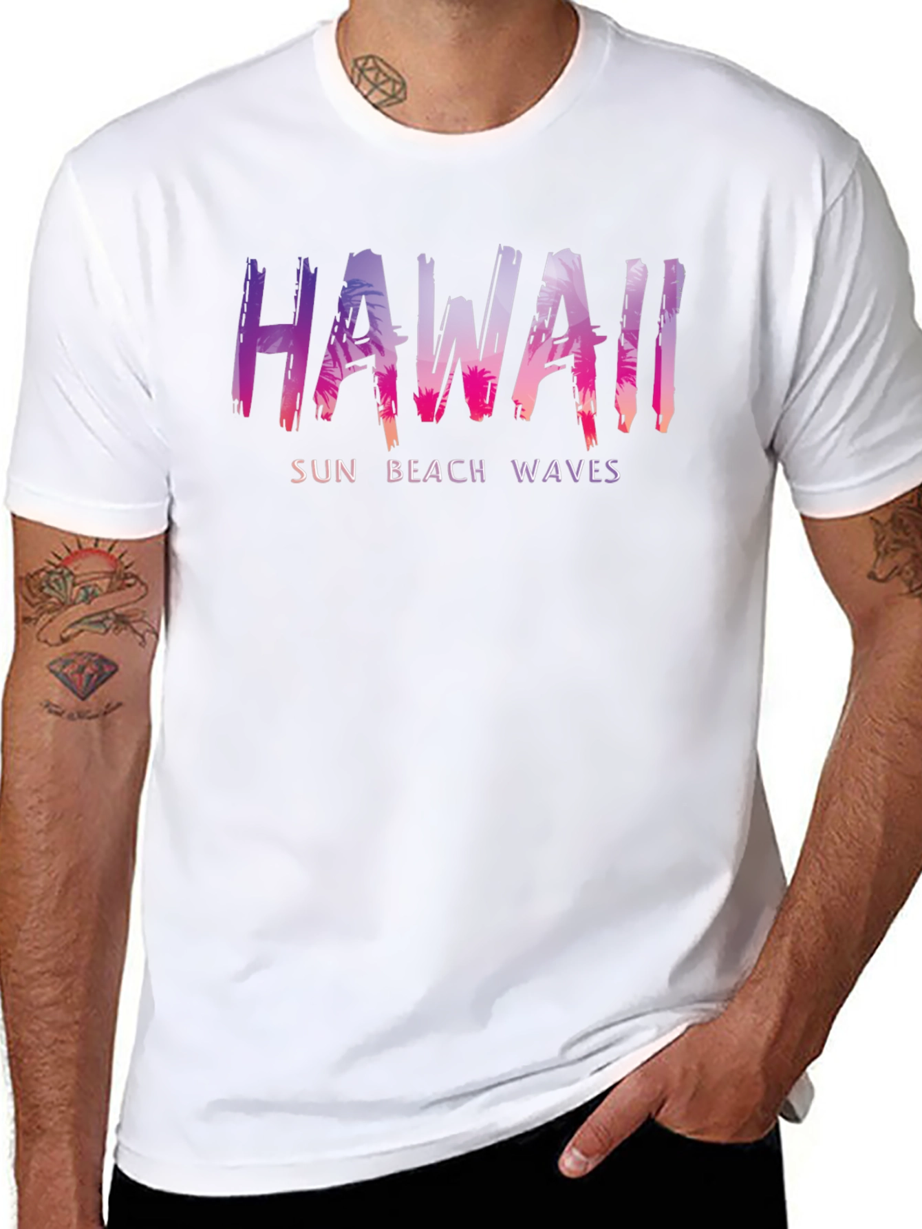 Hawaii Sun Beach Waves Mens Black T-Shirt