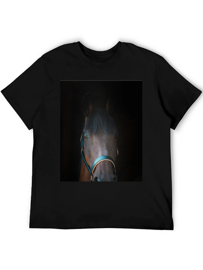 Horse Portrait Black T-Shirt - Equestrian Style