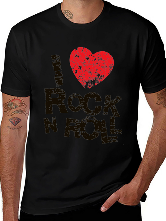 I Love Rock N Roll T-Shirt - Distressed Heart Graphic Tee