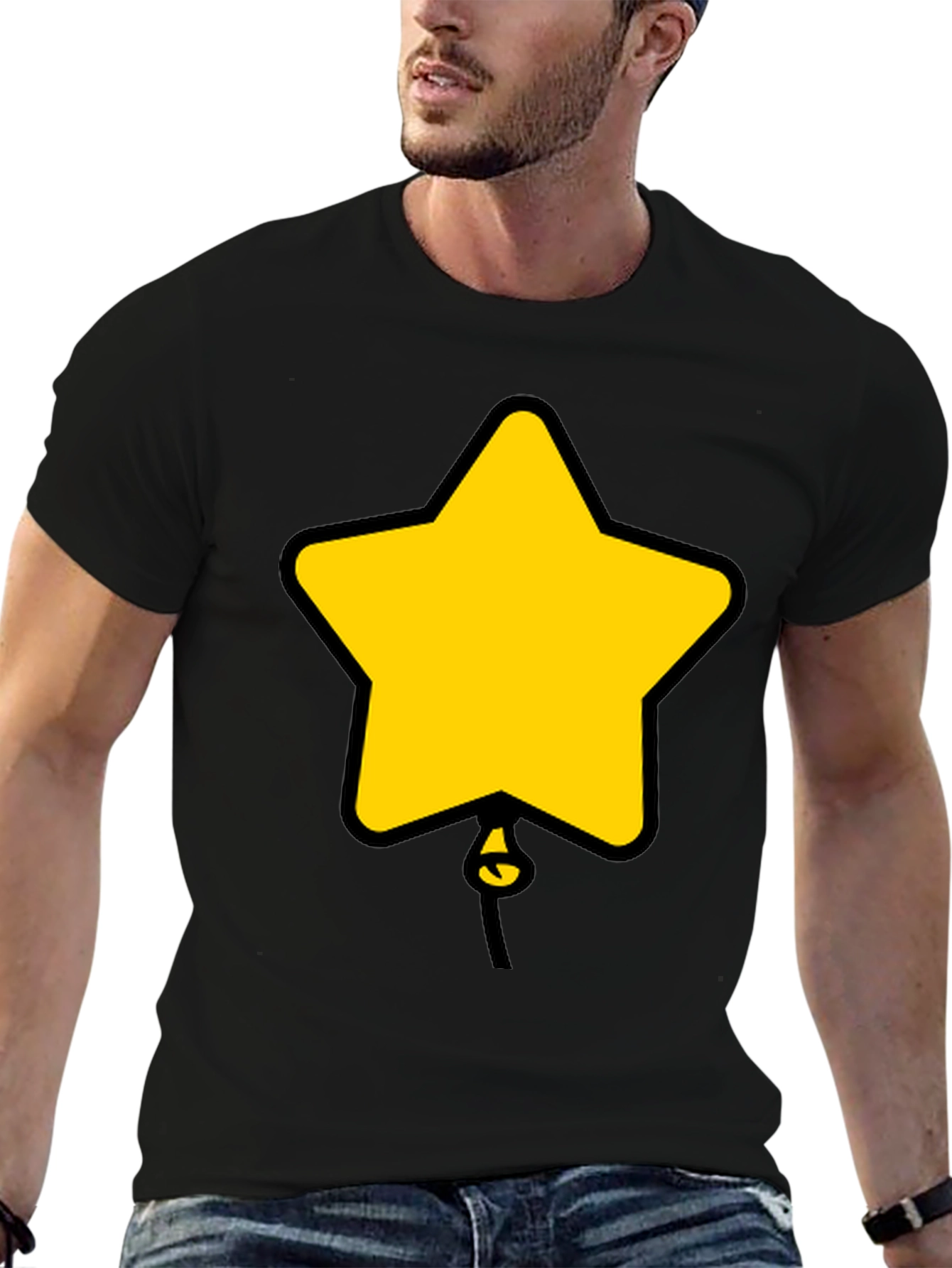 Star Balloon Graphic Tee - Black Cotton Casual