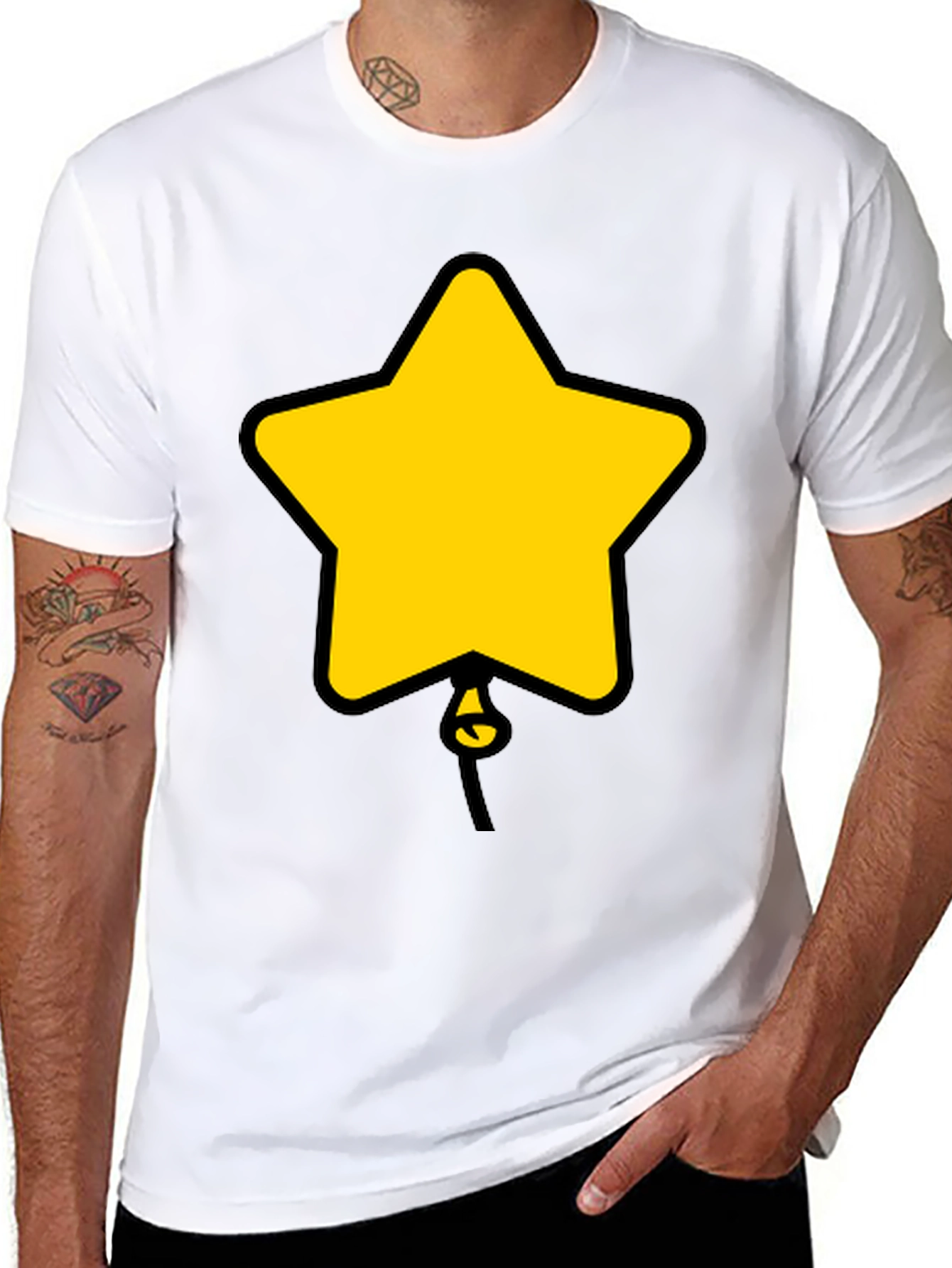 Star Balloon Graphic Tee - Black Cotton Casual