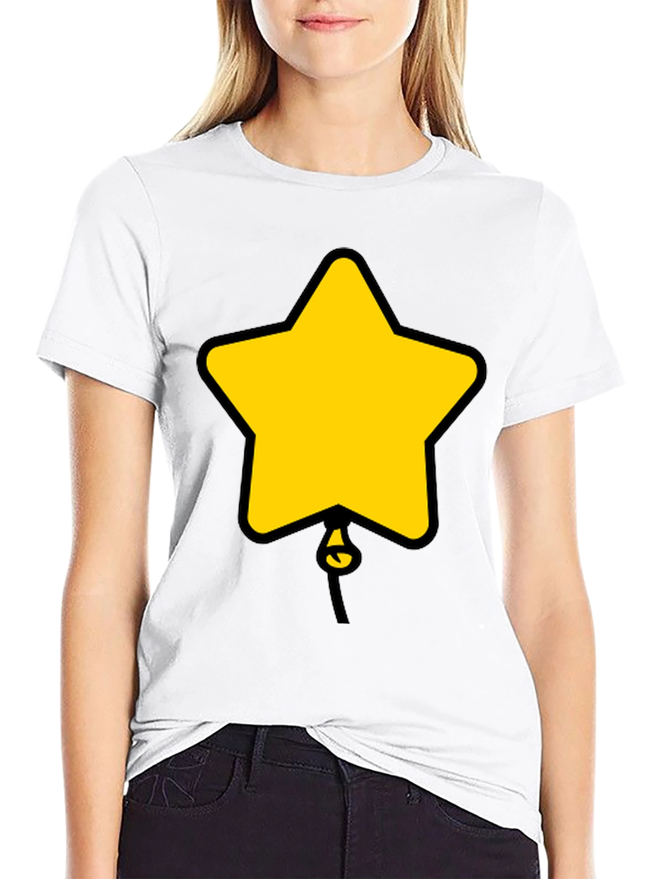 Star Balloon Graphic Tee - Black Cotton Casual