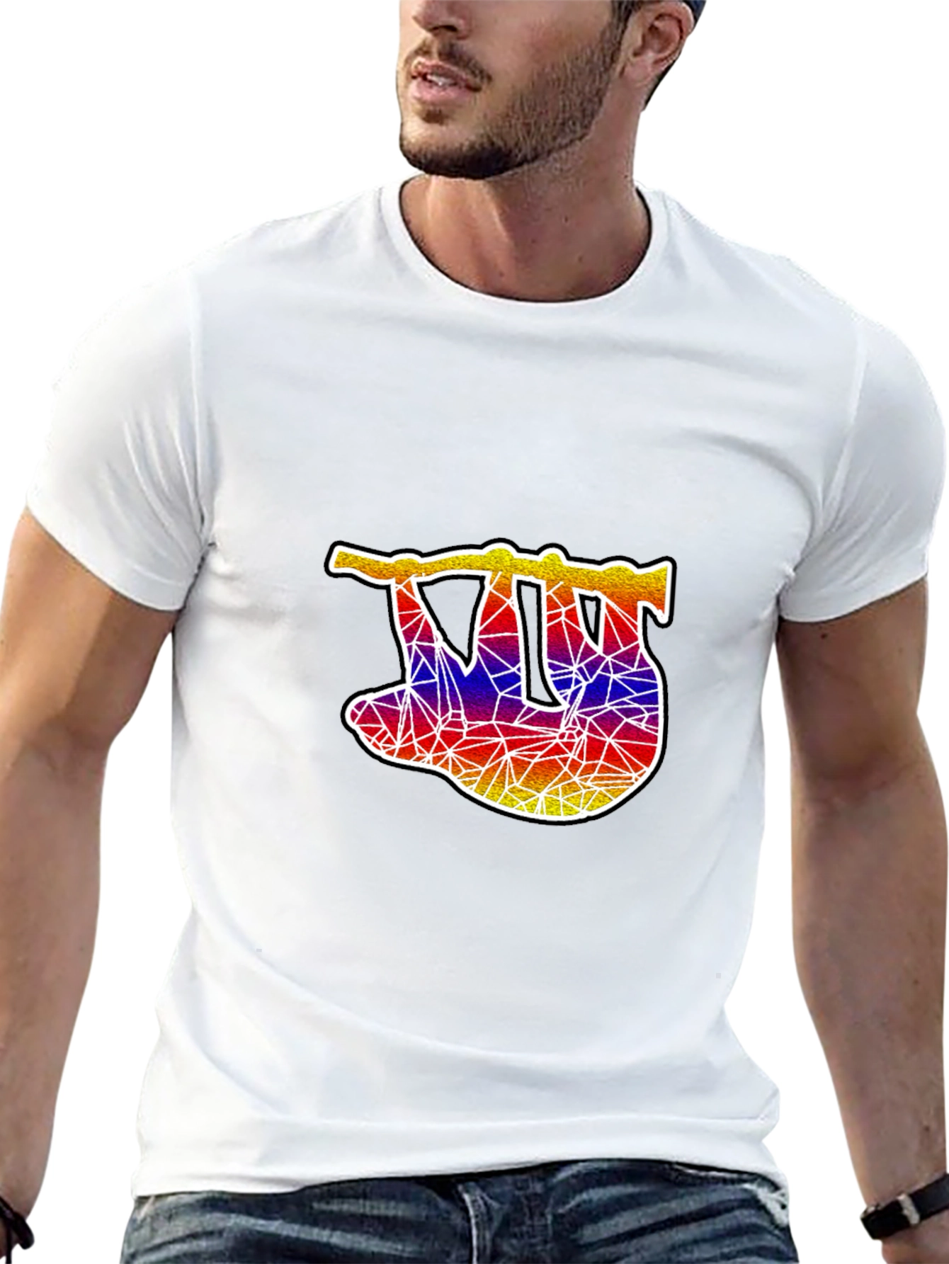 Geometric Sloth Graphic Tee - Mens Black T-Shirt