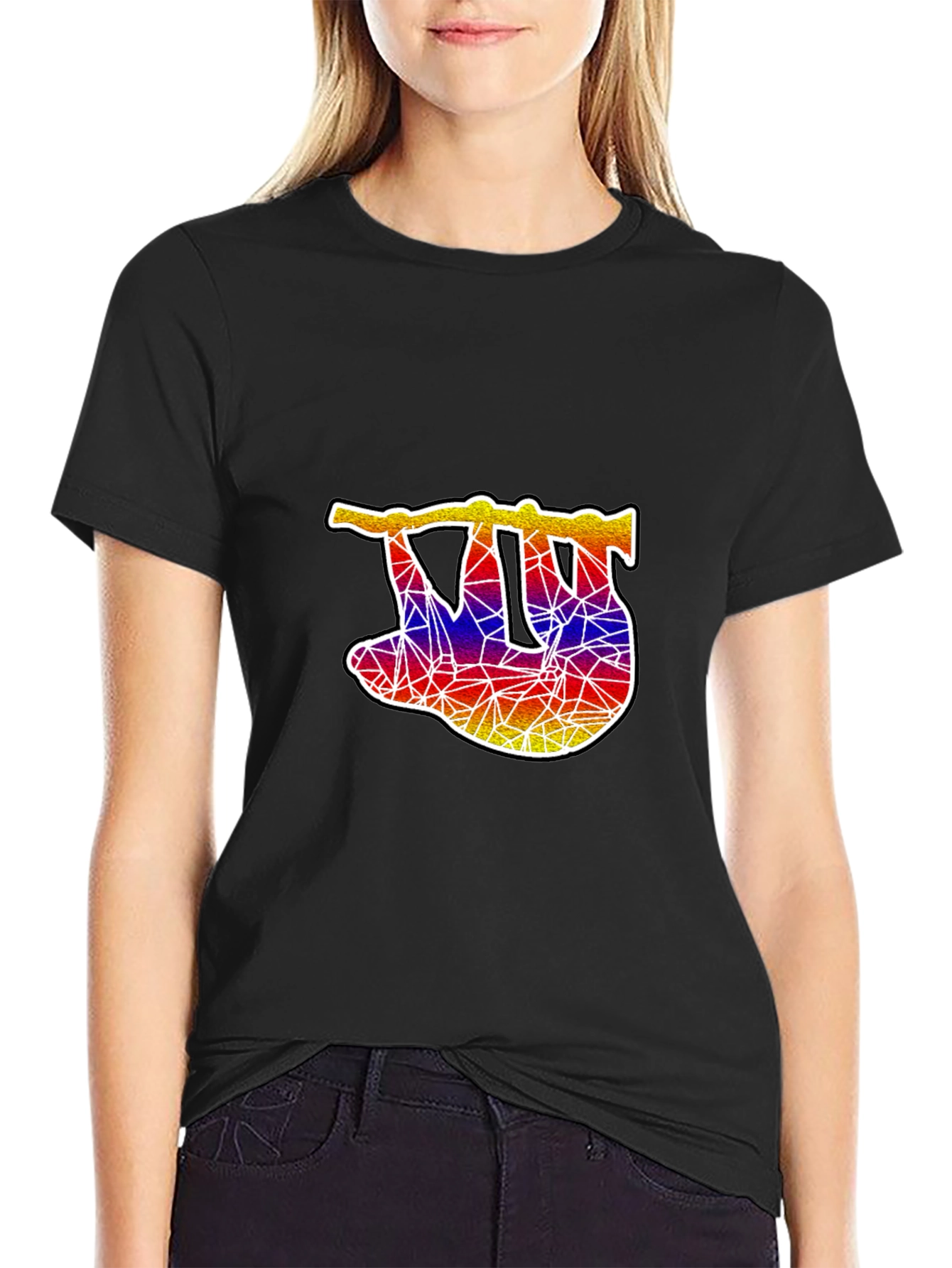 Geometric Sloth Graphic Tee - Mens Black T-Shirt