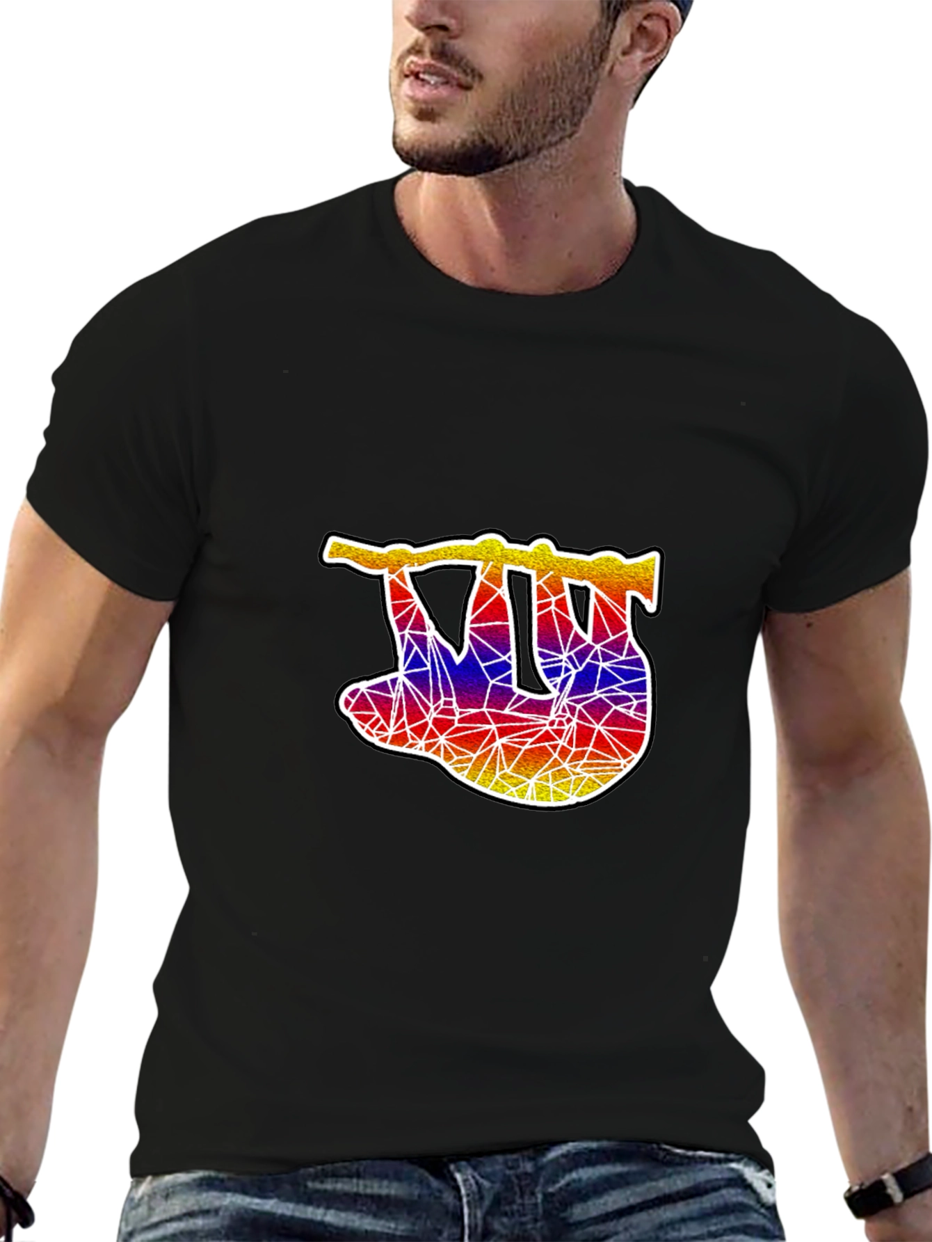 Geometric Sloth Graphic Tee - Mens Black T-Shirt