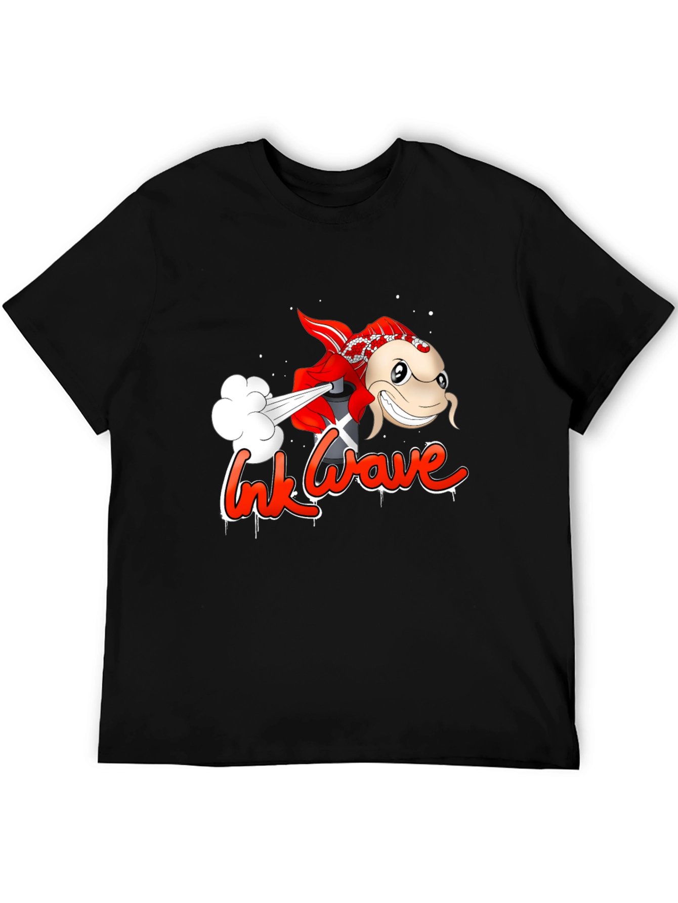 Ink Wave Black T-Shirt - Graffiti Fish
