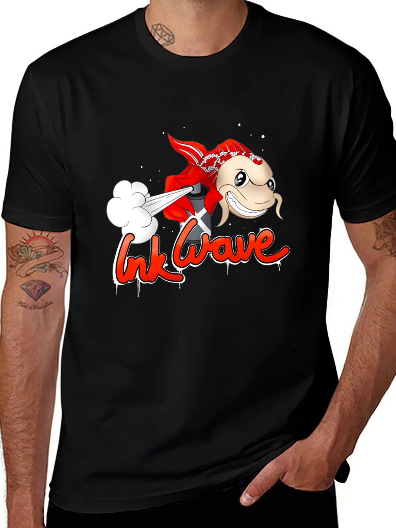 Ink Wave Black T-Shirt - Graffiti Fish
