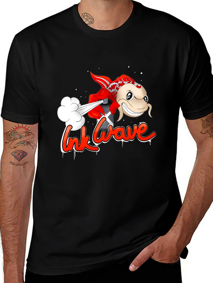 Ink Wave Black T-Shirt - Graffiti Fish