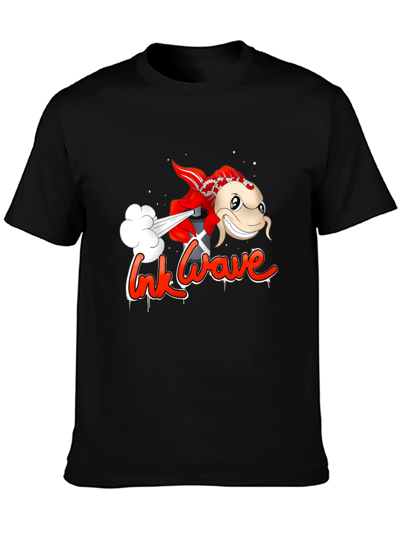 Ink Wave Black T-Shirt - Graffiti Fish