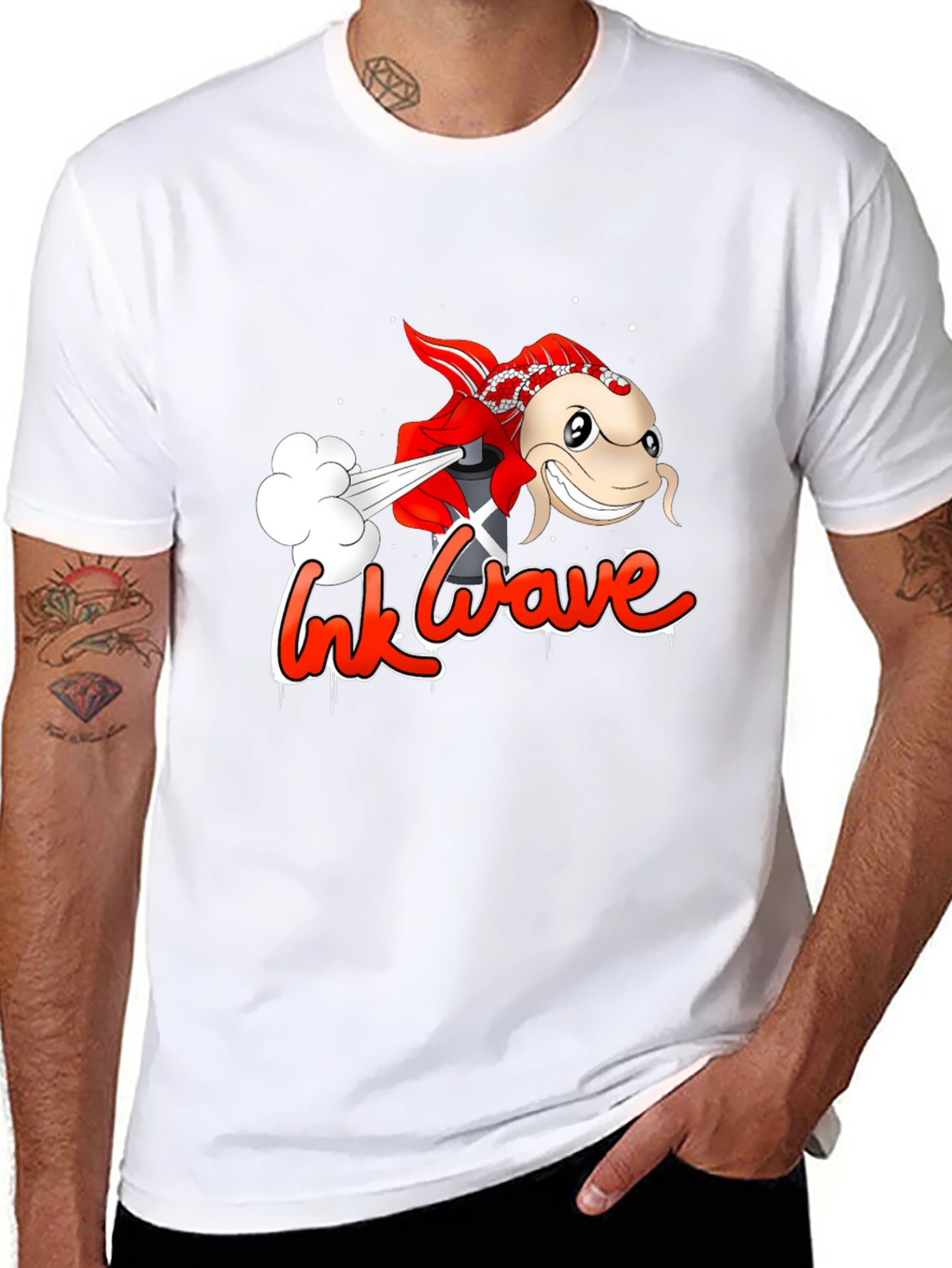Ink Wave Black T-Shirt - Graffiti Fish