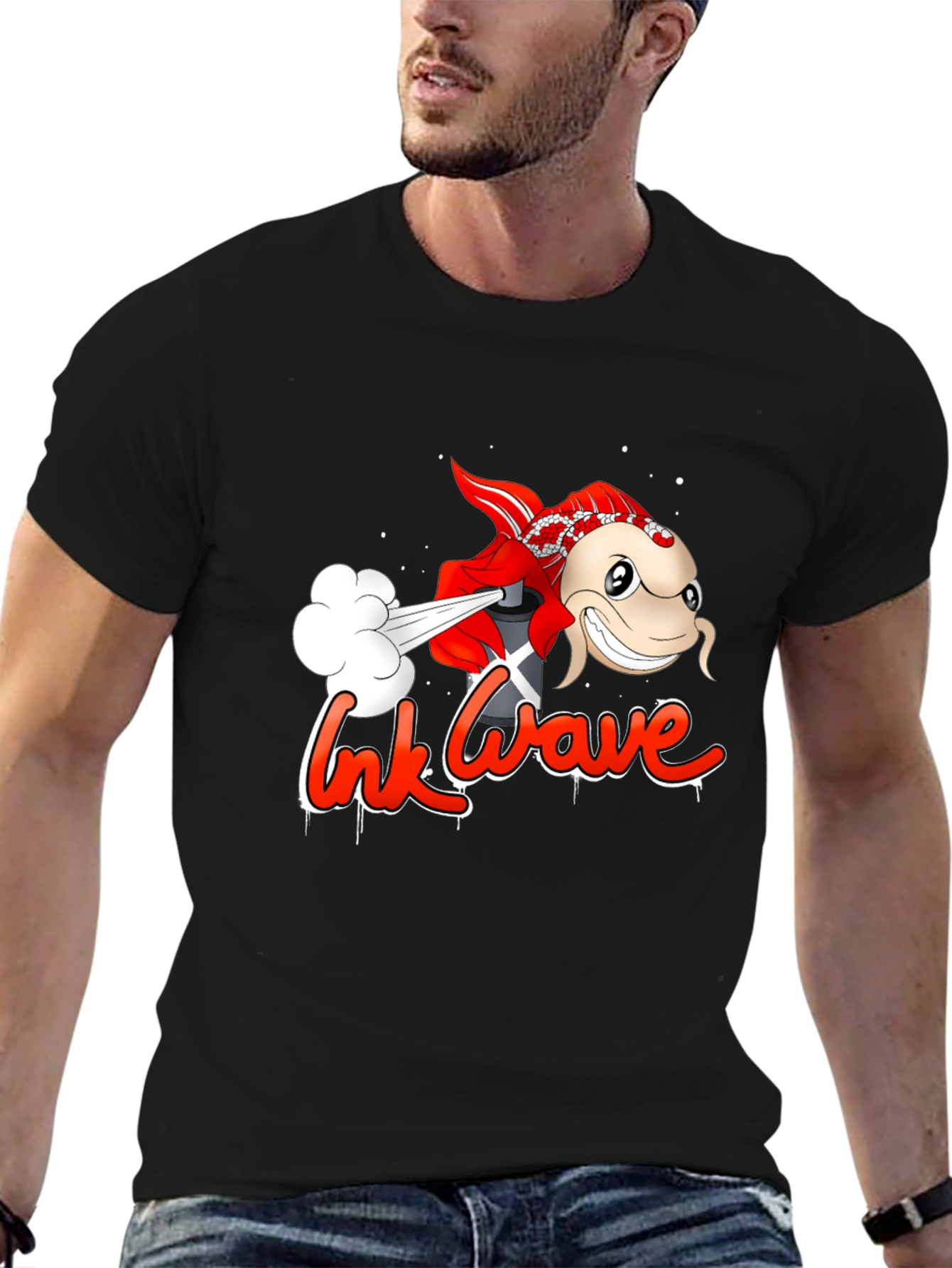 Ink Wave Black T-Shirt - Graffiti Fish