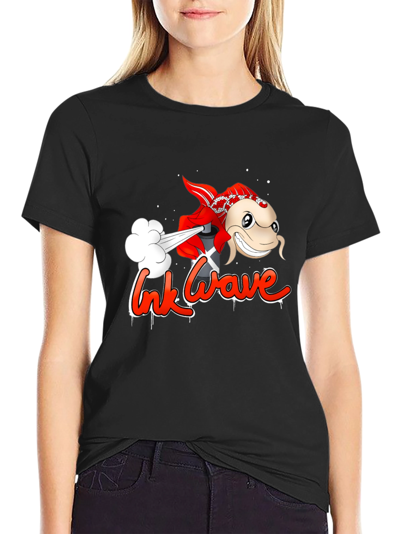 Ink Wave Black T-Shirt - Graffiti Fish