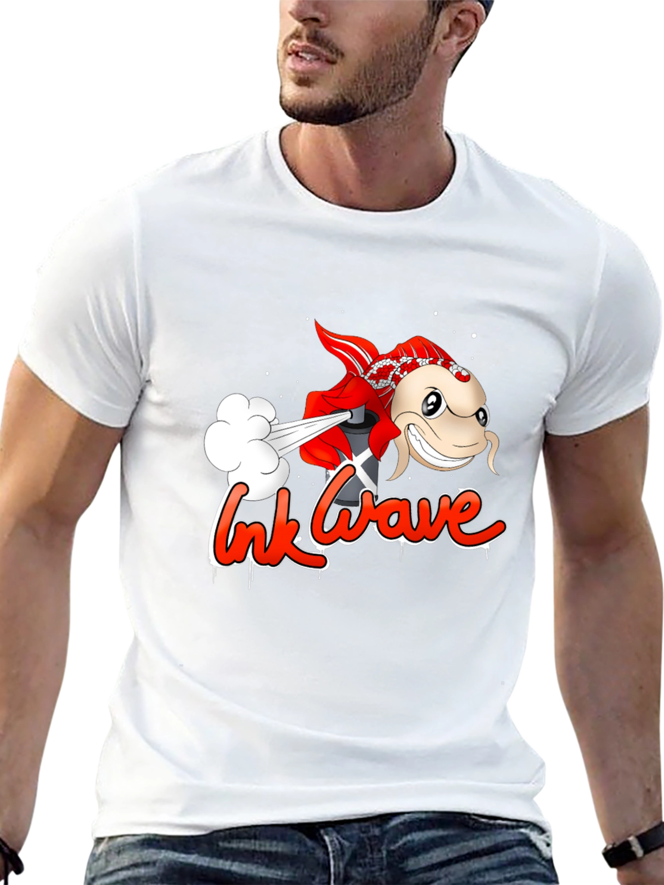 Ink Wave Black T-Shirt - Graffiti Fish