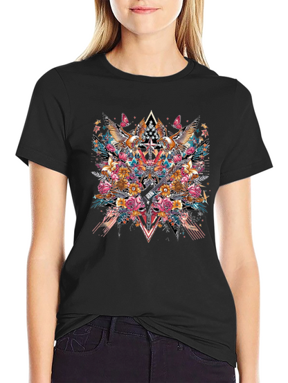 Floral Eagle Guitar Graphic Black T-Shirt