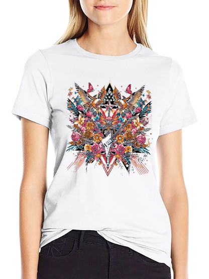 Floral Eagle Guitar Graphic Black T-Shirt
