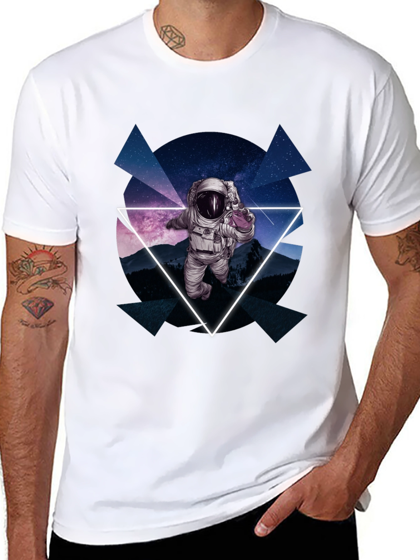Astronaut in Space T-Shirt - Geometric Design