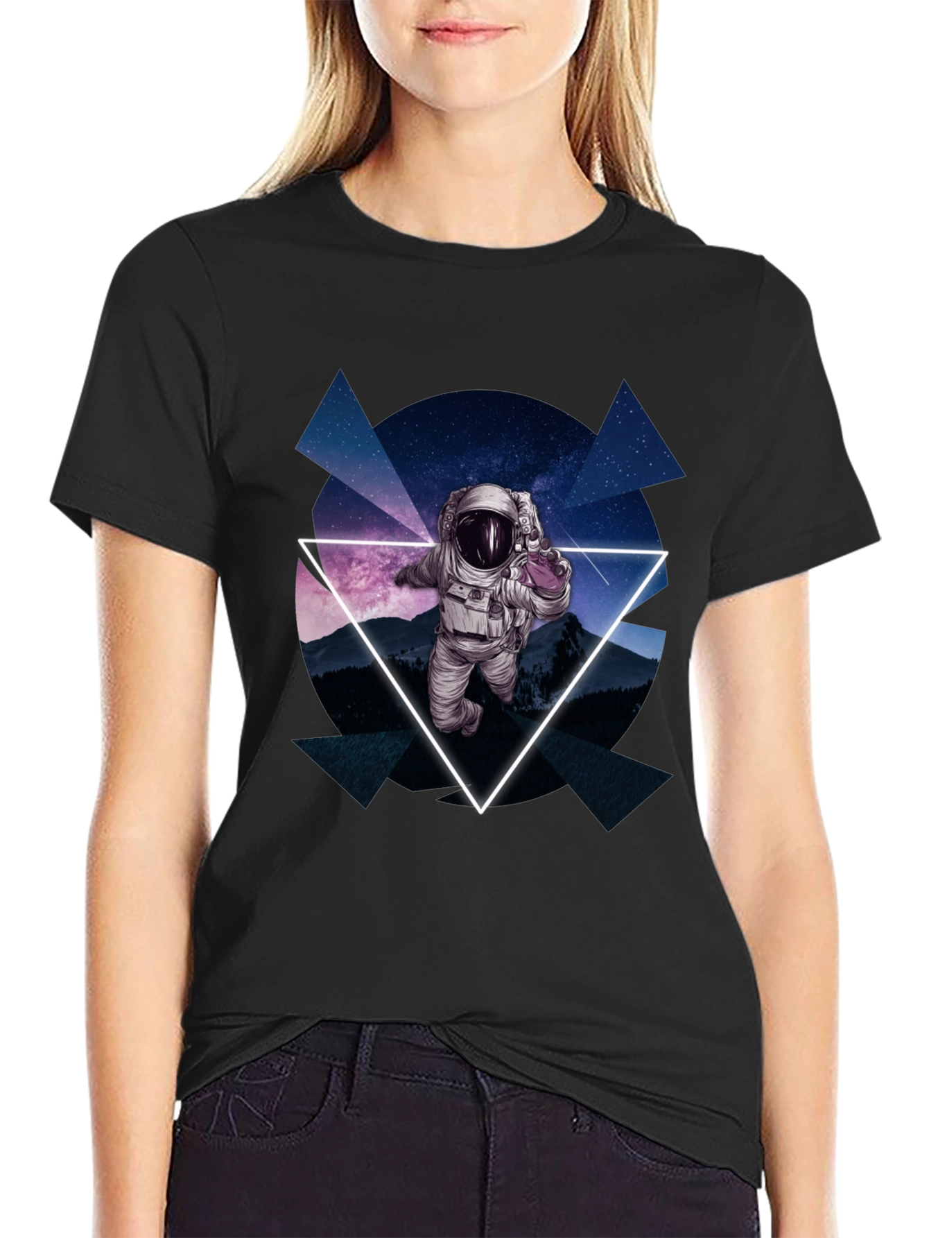 Astronaut in Space T-Shirt - Geometric Design