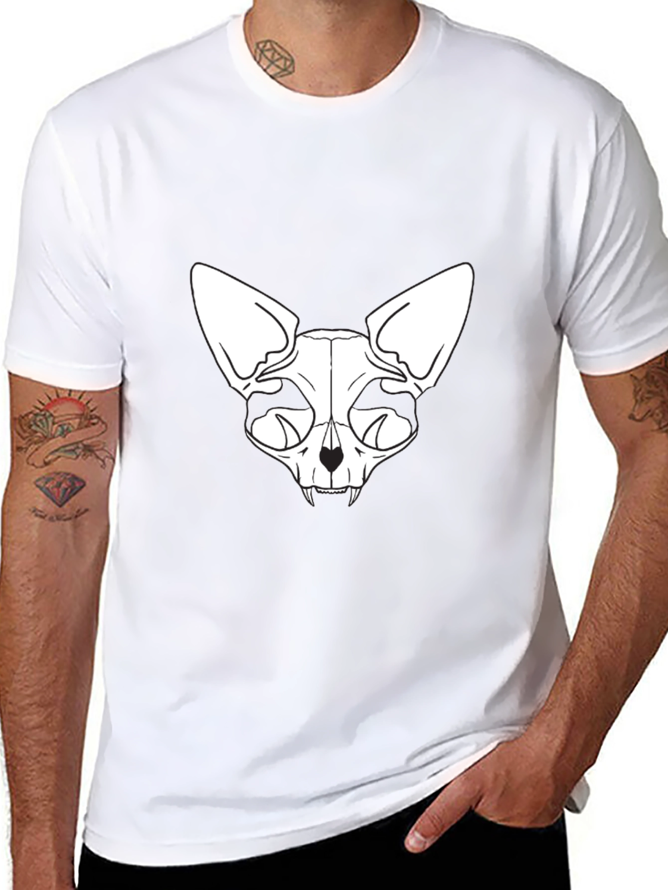 Skull Cat Graphic Tee - Black T-Shirt