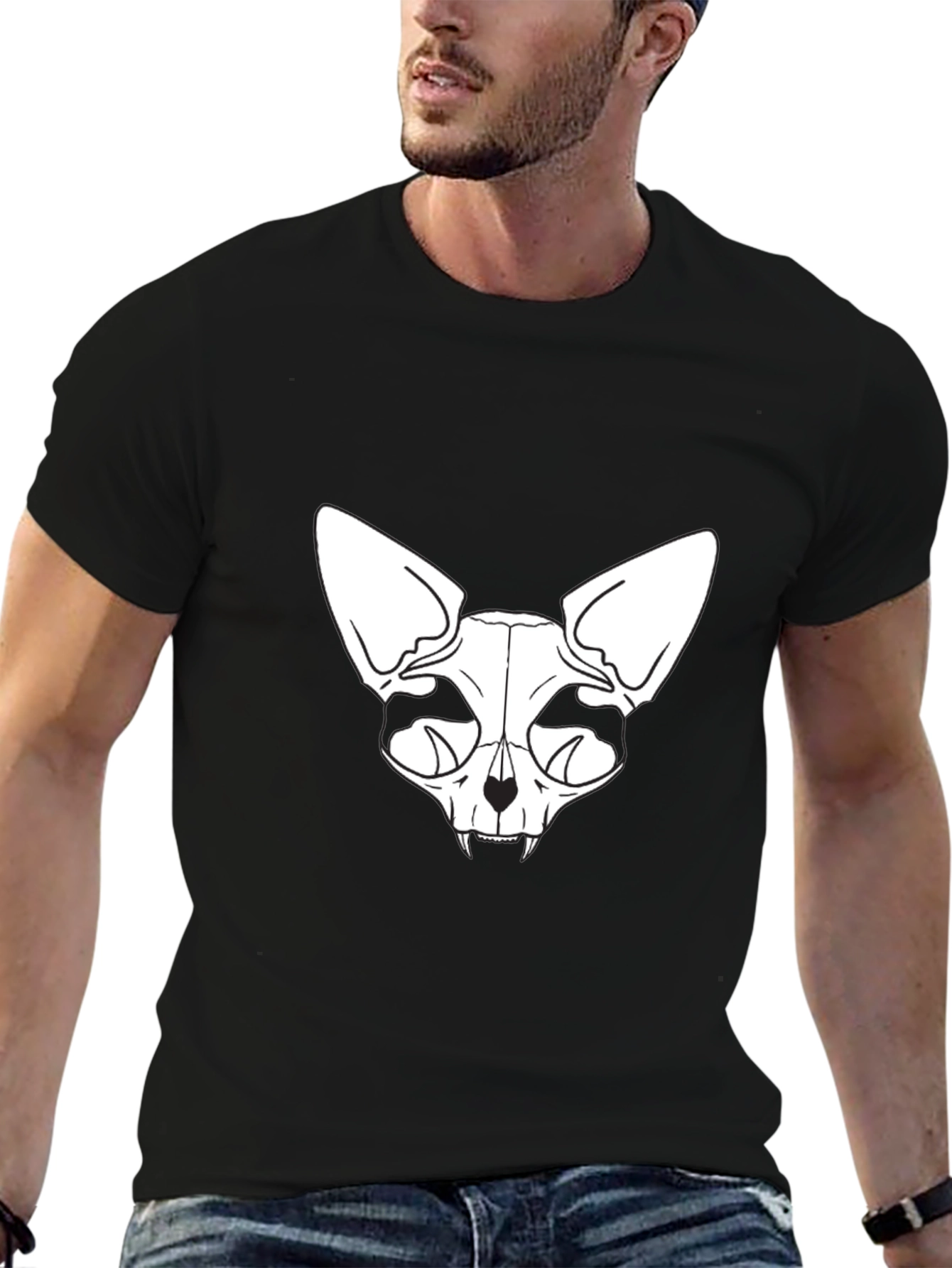 Skull Cat Graphic Tee - Black T-Shirt