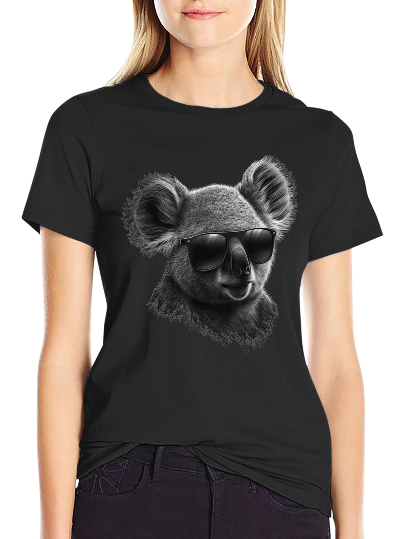 Cool Koala Graphic Tee - Black Cotton T-Shirt