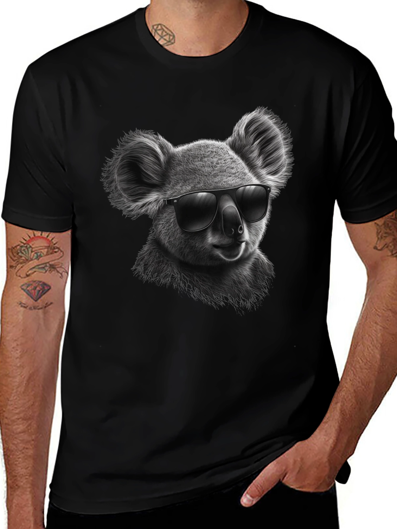 Cool Koala Graphic Tee - Black Cotton T-Shirt