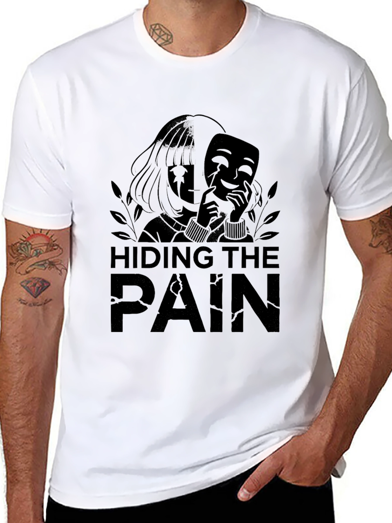 Hiding The Pain Graphic Tee - Black Unisex T-Shirt