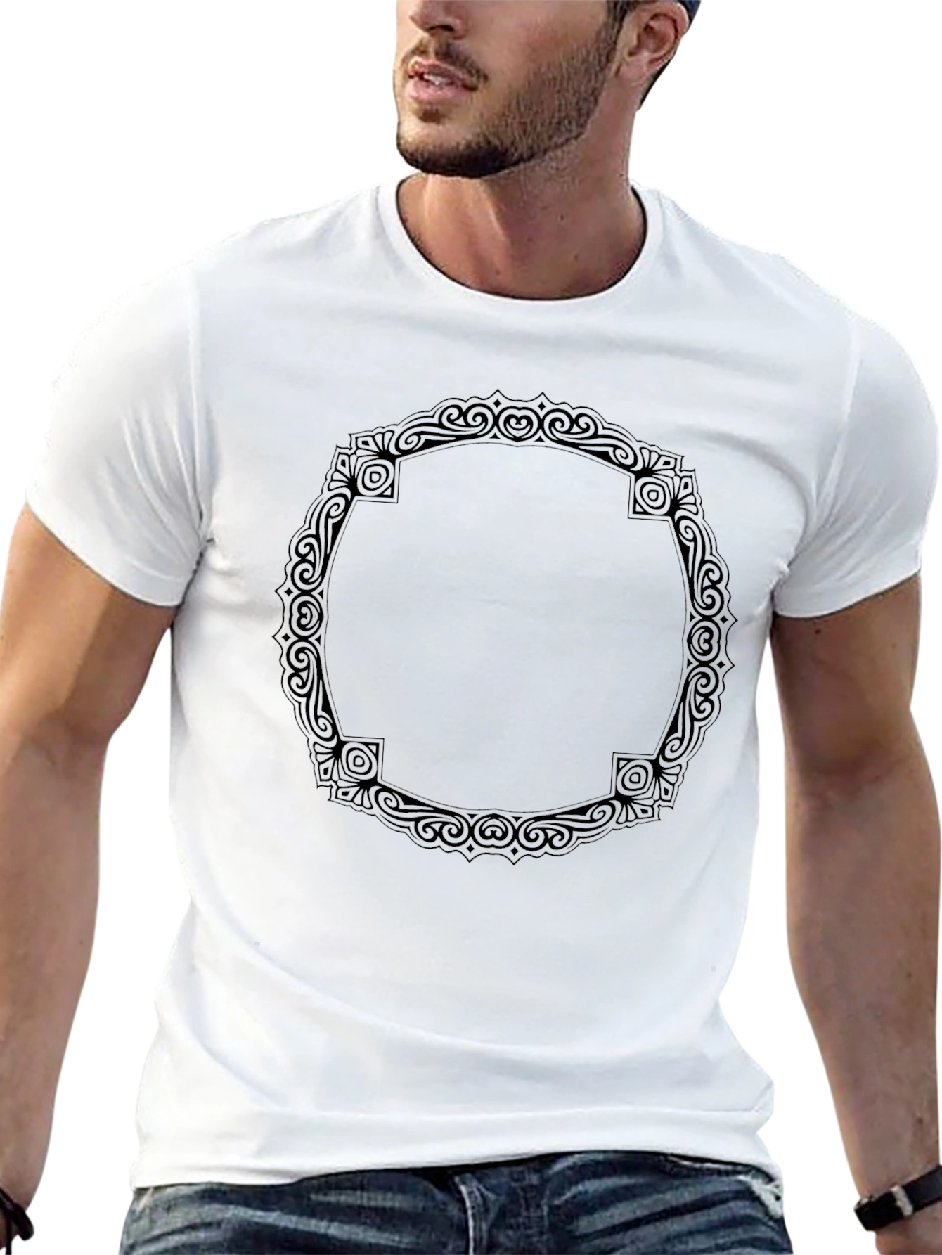 Black T-Shirt with Ornamental Circle Design
