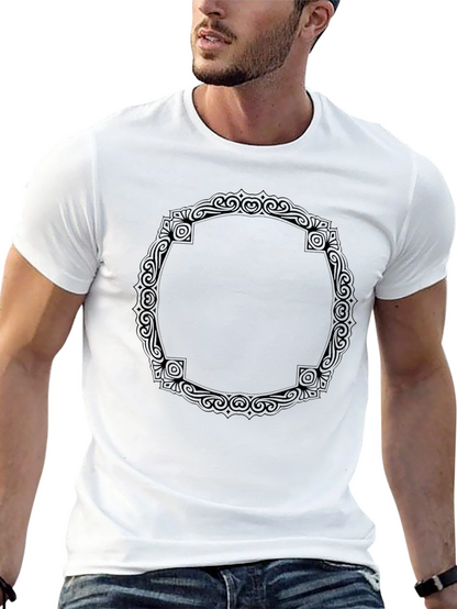 Black T-Shirt with Ornamental Circle Design