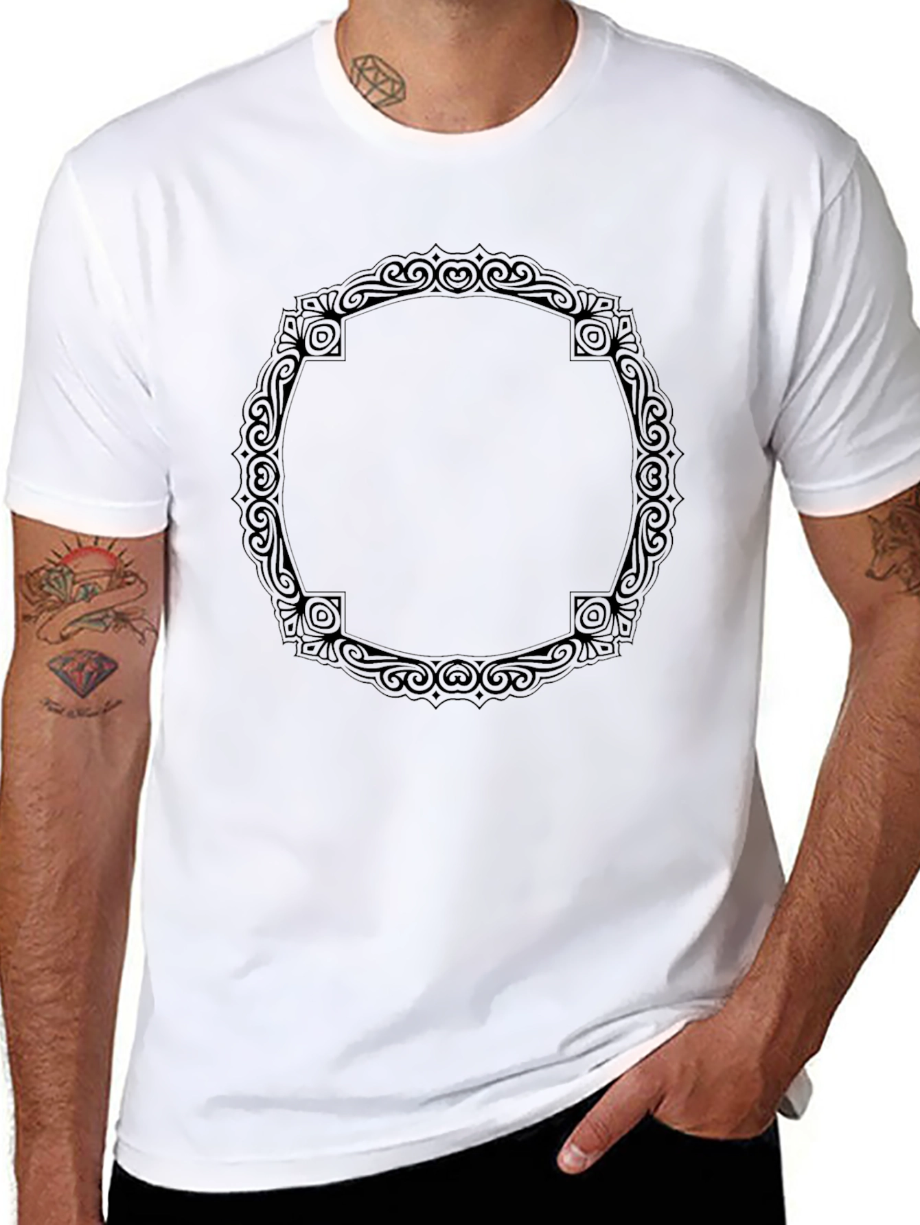 Black T-Shirt with Ornamental Circle Design