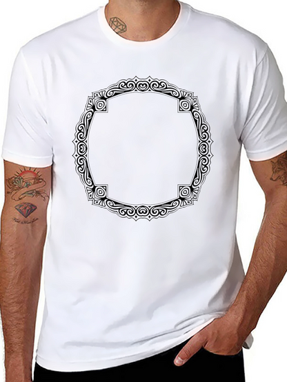 Black T-Shirt with Ornamental Circle Design
