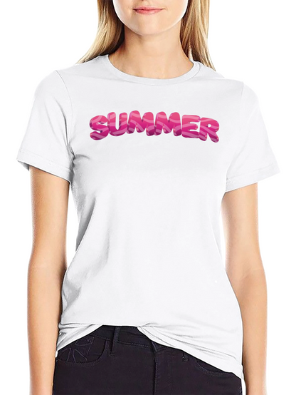 Summer T-Shirt - Trendy Pink Letter Graphic
