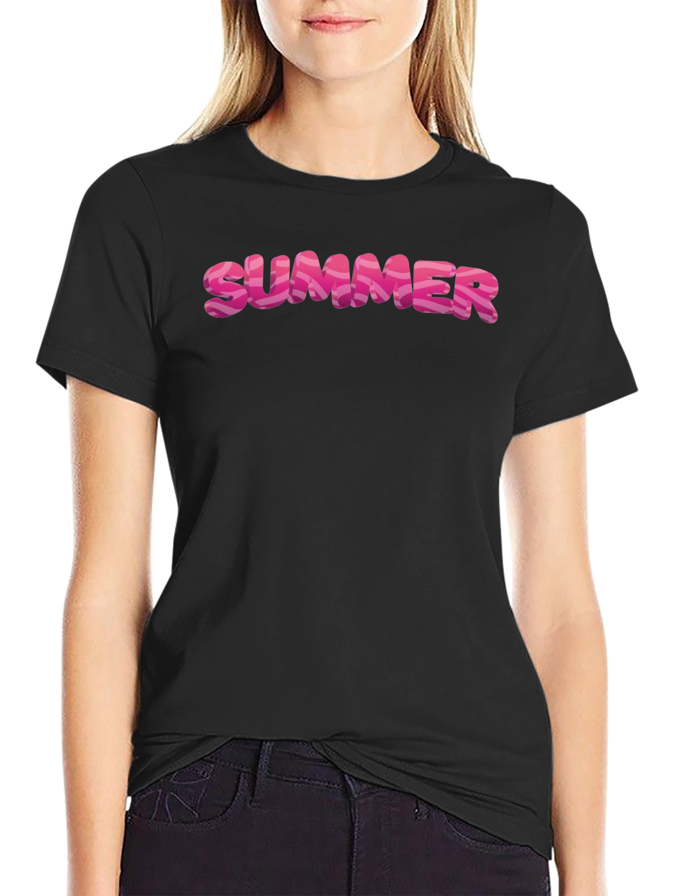 Summer T-Shirt - Trendy Pink Letter Graphic