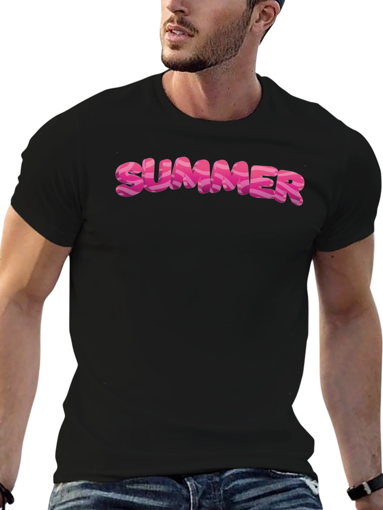 Summer T-Shirt - Trendy Pink Letter Graphic